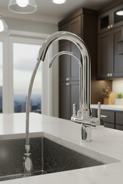 EVYEPA Fleko Spiral Polished Chrome Kitchen Sink Faucet (Hot and Cold Water Inlet, Brass Material) 5 Years Warranty