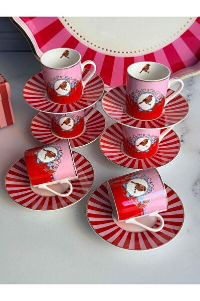 Royking Turkish Coffee Cup Bird Red&Pink 12-Piece Lfd 004 for 6