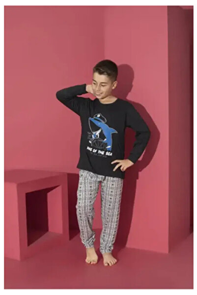 TOSKI Pijama Băieți,Mânecă Lungă si Pantaloni Lungi,King Of The Sea,Negru