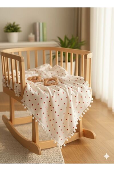 Tiril Tiril Muslin Baby Blanket Special Pompom Embroidered 100% Cotton 80X90