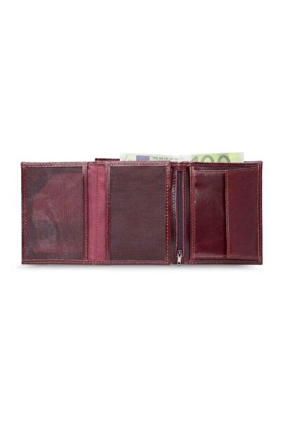 Marchen Collection Özder Multi-Compartment Vertical Claret Red Leather Men's Wallet