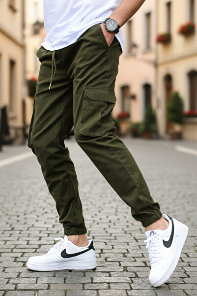 VIKUNYA Men's Black Jogger Quality Cotton Lycra Cargo Pants with Elastic Waist and Leg Cargo Pockets