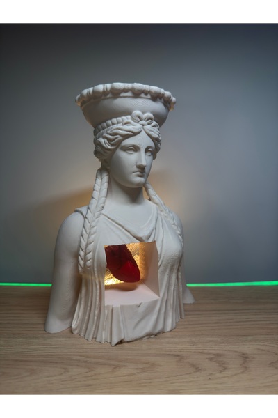 CHARM3D Kalpli Antik Kadın Heykel Büst (3D Taş Görünümlü Dekor)