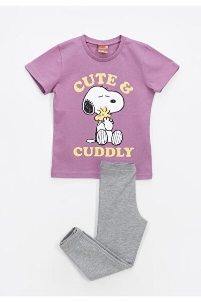 TOSKI Pijama fete maneca scurta+colanti snoppy mov