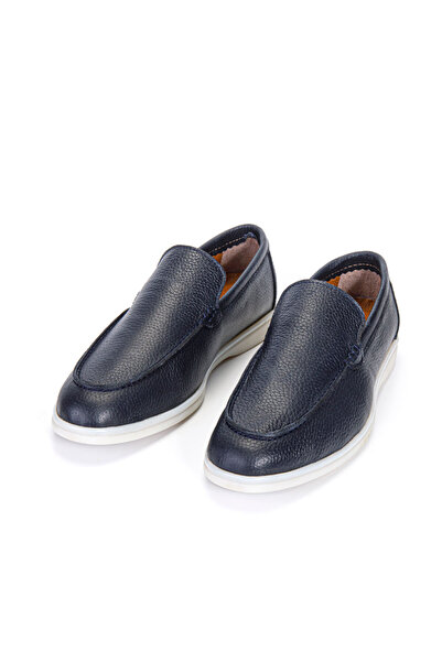 Vantaggio Loop Navy Blue 100% Genuine Leather Men's Loafer Shoes