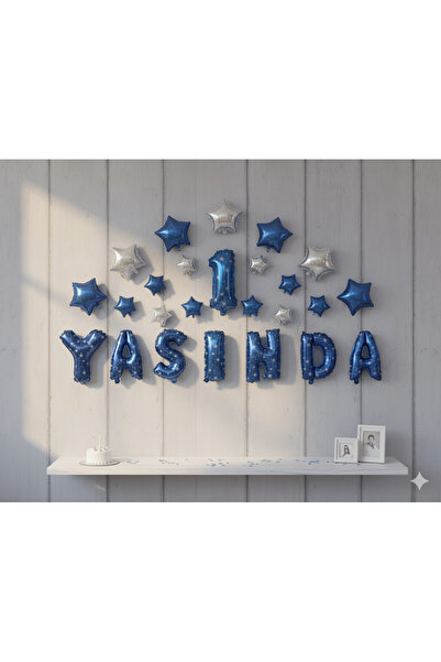 Acar Süs 1 Yaş Doğum Günü Mavi Yıldız Folyo Balon Seti (16 inç)