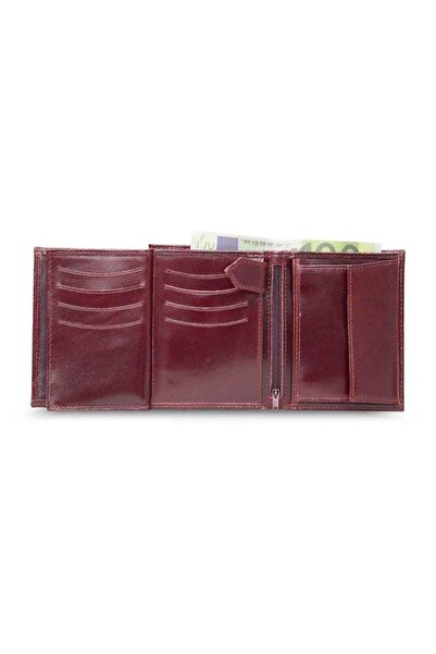 Marchen Collection Özder Multi-Compartment Vertical Claret Red Leather Men's Wallet
