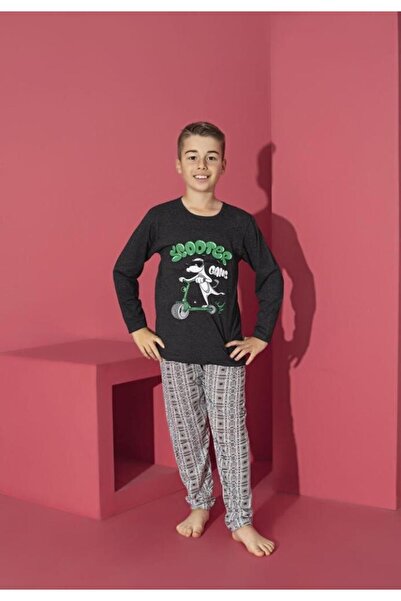 TOSKI Boys' Pajamas, Long Sleeve and Long Pants, Scooter, Black