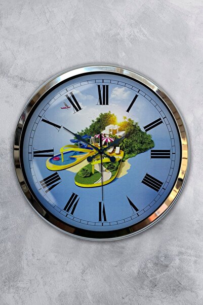Kasva Concept Gift 40 cm Chrome Metal Turquoise Wall Clock