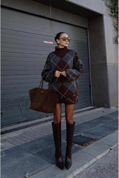 Havoş Smoked Caridi Baklava Patterned Skirt Sweater Set