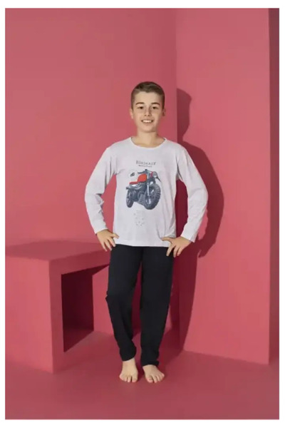 TOSKI Pijama Băieți,Mânecă Lungă si Pantaloni Lungi,motoretă,Gri