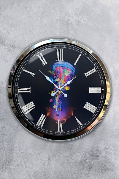 Kasva Concept 40 cm Chrome Metal Black Color Wall Clock