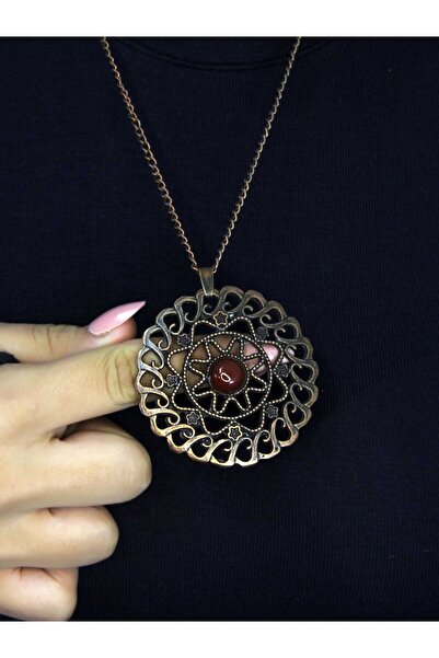 esha Natural Stone Agate Natural Stone Round Model Ancient Women's Necklace E...