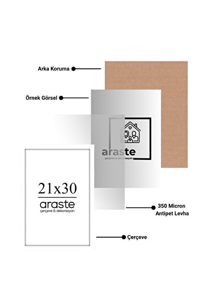 Araste Dekorasyon 21x30 Çerçeve- Boş Çerçeve-Fotoğraf Çerçevesi-Beyaz Çerçeve...