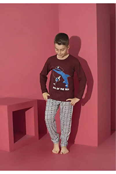 TOSKI Pijama Băieți,Mânecă Lungă si Pantaloni Lungi,King Of The Sea,Bordo