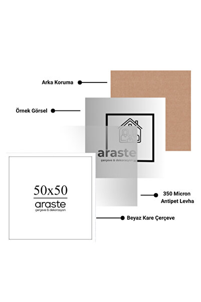 Araste Dekorasyon 50x50 Çerçeve-Fotoğraf Çerçevesi-Kare Çerçeve-Anı Köşesi-Bo...