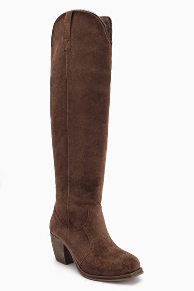 Limoya Leya Brown Suede Heeled Zipperless Boots