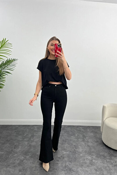 kleshus بنطلون جينز نسائي من نوع Flare موديل واسع الأرجل من Çnr، مصنوع من الل...