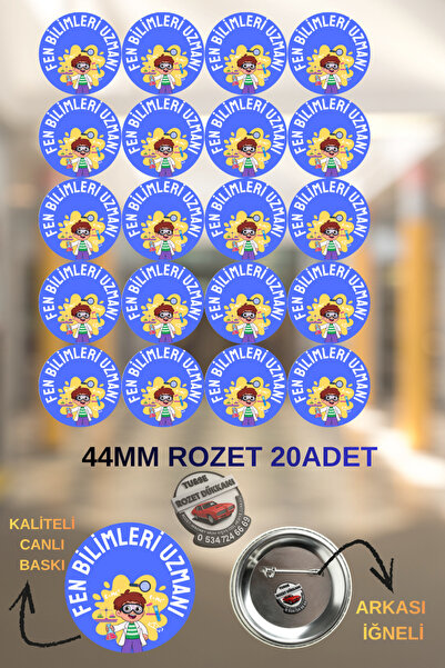 tuse rozet dükkanı Fen Bilimleri Uzmanı Rozeti 44mm | 20 Adet Bilim Temalı Rozet