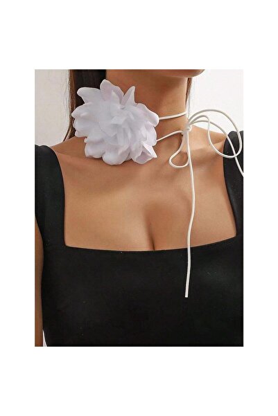 Pursehuit Choker necklace, white, with flower, Benoni C15