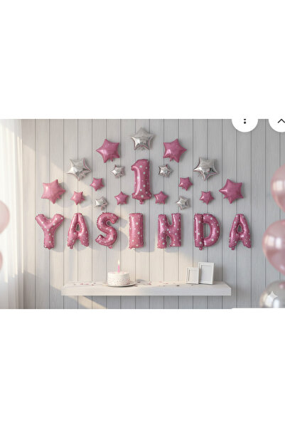 Acar Süs 1 Yaş Doğum Günü Pembe Yıldız Folyo Balon Seti (16 inç)