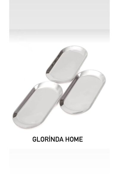GLORİNDA HOME Luxury 3-Piece Small 19 cm Boat Oval Silver Color Psl. Steel Snack Bowl, Dip Bowl, Sauce Bowl