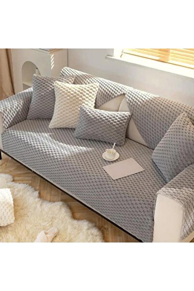 DECORA CASA HOME COLLECTİON Non-Slip Rabbit Plush Sofa Cover Three-Seater Classic Honeycomb Pattern Soft Seat Cover 90X200 (1Piece)