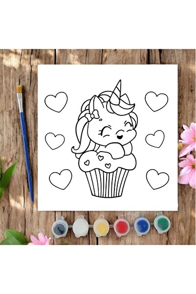 CHVE DESIGN 20x20 Tuval Boyama Seti Çocuklar İçin Etkinlik Cup Cake Unicorn T...