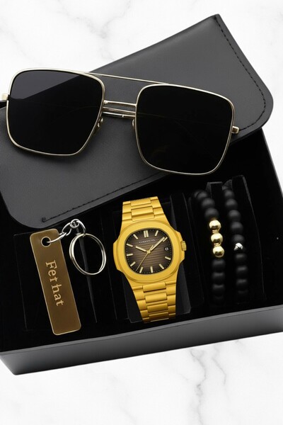 Northwatch Erkek Altın Siyah Saat Gözlük Bileklik ve Anahtarlık Hediye Seti –...