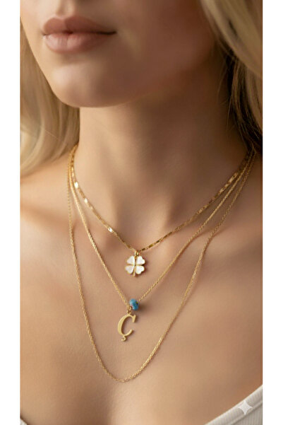 Jewerly Kadın Gold Harmony Kombin Üçlü Ç Harfli kolye
