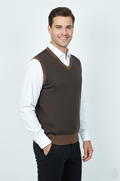 Triko Nehir Men's V-Neck Sweater Steel Knit Regular Fit Bgl-St04840