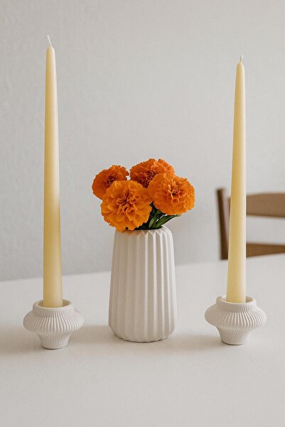 Sisay Home 3lü Beyaz İskandinav Vazo ve Şamdanlık Seti