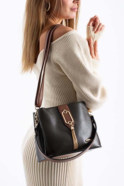 Çanta Sepetim Γυναικεία τσάντα ώμου και χιαστί με χρυσή λεπτομέρεια 3 θέσεων