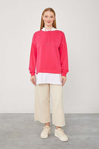 Levidor Fuchsia Hooded Shirt Detailed Sweat