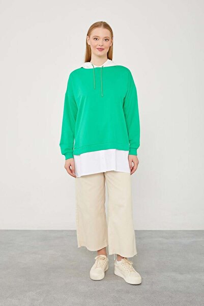 Levidor Green Hooded Shirt Detailed Sweatshirt