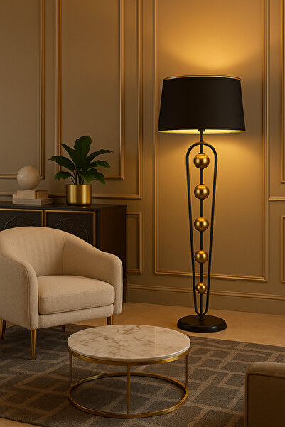 Vinner Plus Orbis Gold Siyah Şapkalı Gold Detaylı Modern Metal Lambader