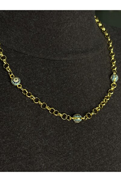 lotusbybuket Blue Zircon Stone Triple Ball Gold Color Vip Steel Necklace