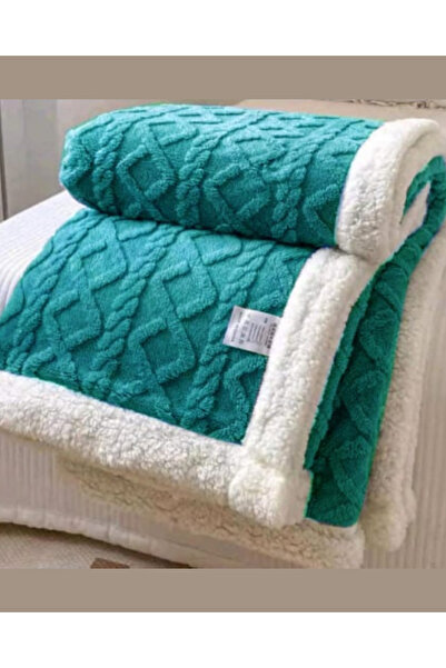 Truva Grup Fur Blanket for Double Bed 200x230 cm, Turquoise – Knit Pattern, Extra Soft and Warm