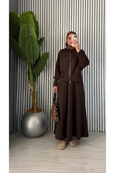 Molly Nelly بدلة سكوبا نسائية بسحاب مزدوج وتنورة محتشمة