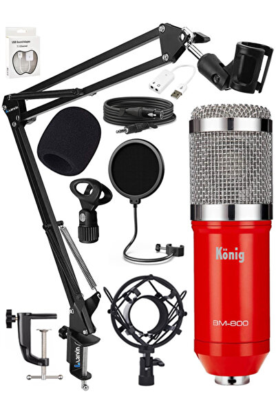 Larkin König Bm800 New Black Condenser Microphone Stand 7.1 Sound Card Recording Live Broadcast Rgb Gamer Set