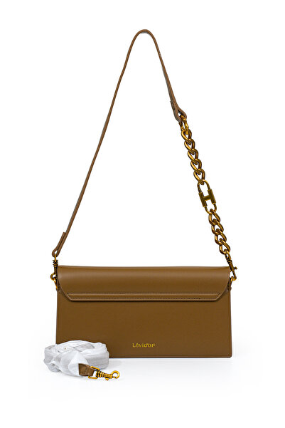 Levidor Women's Stylish Shoulder Bag with Flap Logo and Chain Detail Lv930382 Brown