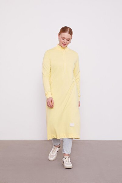 Levidor Sarı Dik Yaka Fermuar Kapamalı Uzun Tunik