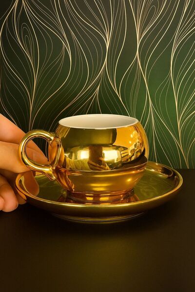 LİLA HOME Silver Gold Shiny Reflective 6-Person Coffee Cup Set