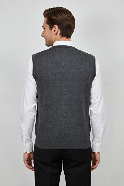 Triko Nehir Men's V-Neck Sweater Steel Knit Regular Fit Bgl-St04840