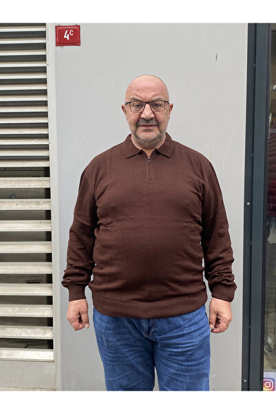 DURVEN Men's Plus Size Half Zip Knit Sweater - Brown