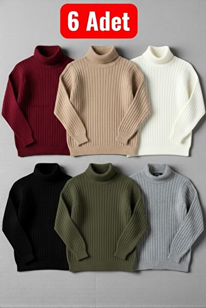 legends butik 6 Pieces Men's Turtleneck Thick Winter Knitted Sweater Set