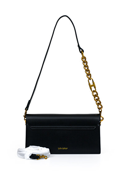 Levidor Women's Stylish Shoulder Bag with Flap Logo and Chain Detail Lv930382 Black