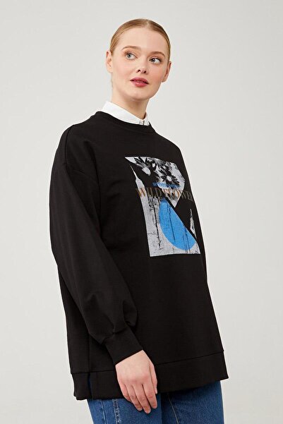 Levidor Sweat negru cu flori cu imprimeu