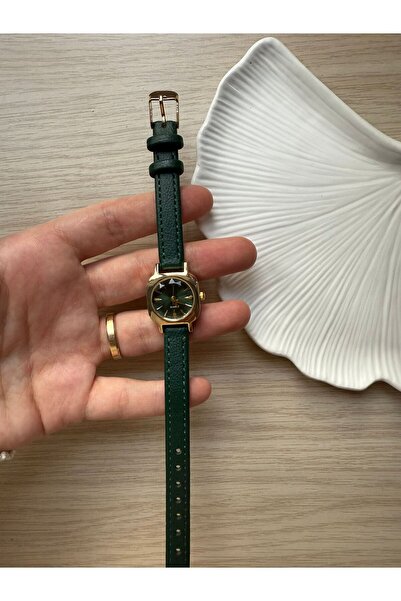 rubsey Retro Minimal Leather Cord Vintage Women's Wristwatch Green