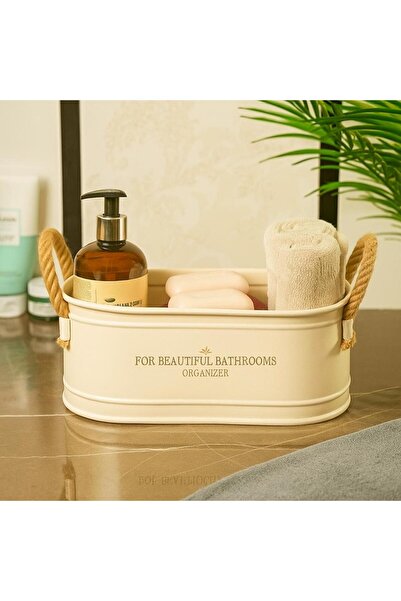 Feronyahome & Garden Μεταλλικός οργανωτής μπάνιου – Κομψός και ανθεκτικός κάδος αποθήκευσης, κουτί για πετσέτες και αξεσουάρ CREAM